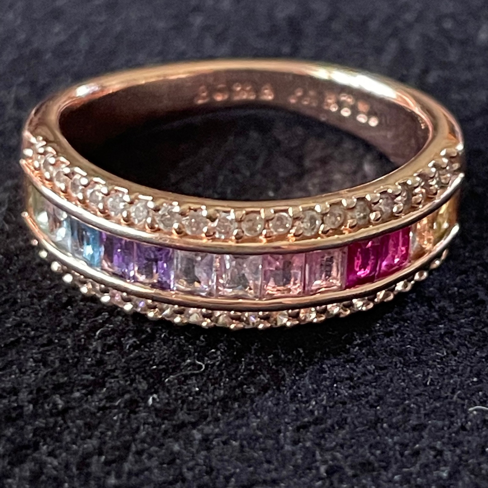 Bomb Party Rose Gold Plated Rainbow Multicolored Cubic Zirconia Band Ring Size 9